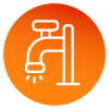 Graphic of a faucet with water droplets, representing plumbing services.