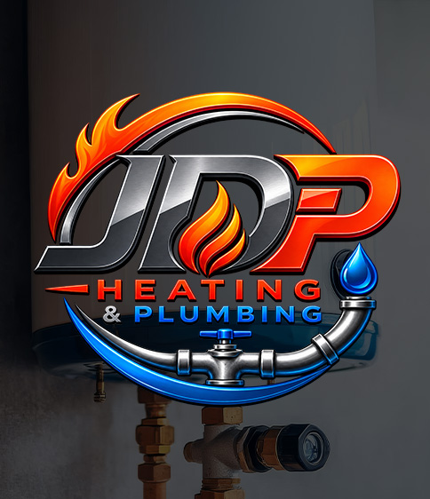 JDP Heating and Plumbing logo featuring flame and water droplet elements